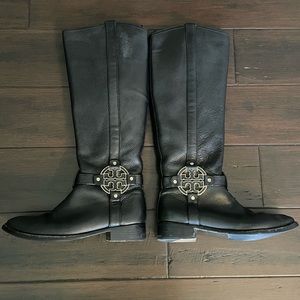 Tory Burch Black Leather Riding Boots, sz 7.5